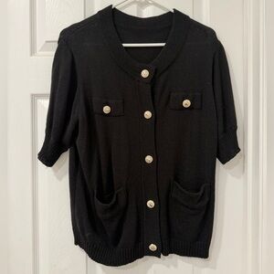 Black Short Sleeve Cardigan with Gold Buttons